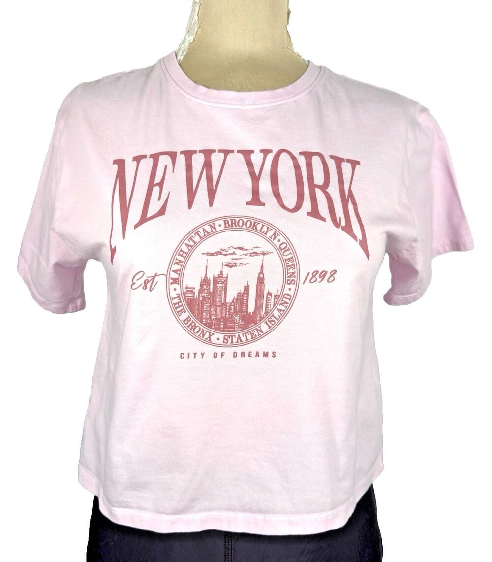 OG Babe New York Graphic Baby Tee Womens S Pink Cotton Cropped Y2K Tourist